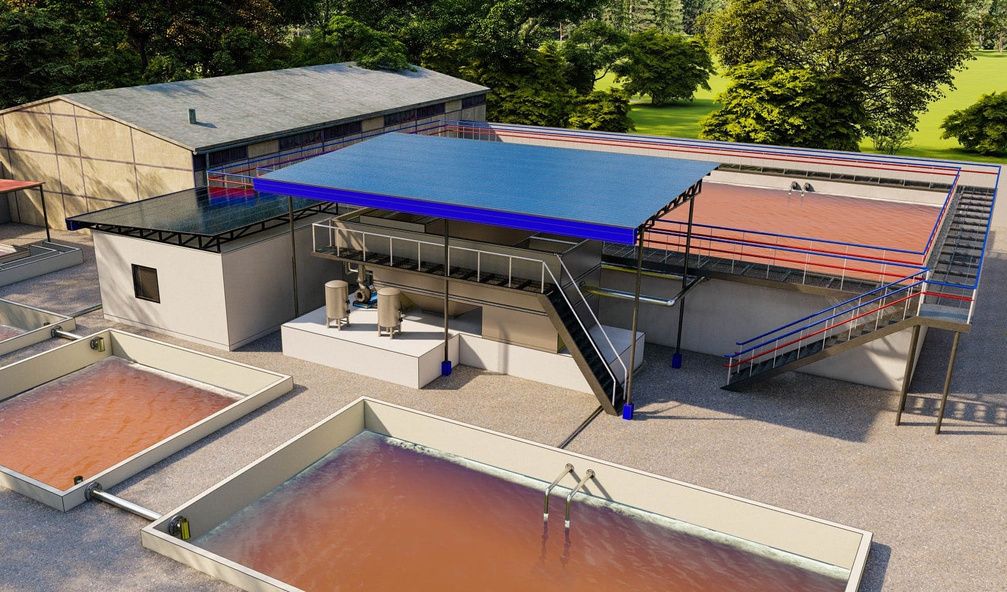 Wastewater treatment plant with aeration structures